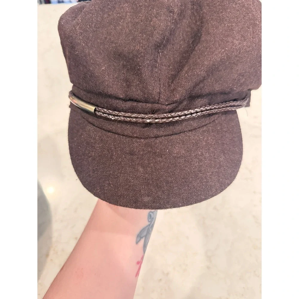 Nine West Brown Wool Blend Newsboy Hat Y2K Baker Boy Cabbie Cap Braided Trim